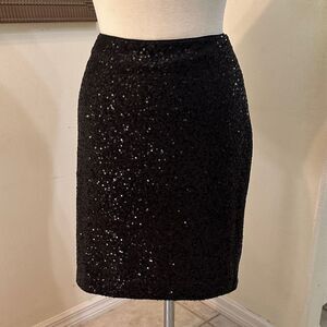 Cache’ Elegant Black Shimmer Sequin Skirt Size Small
